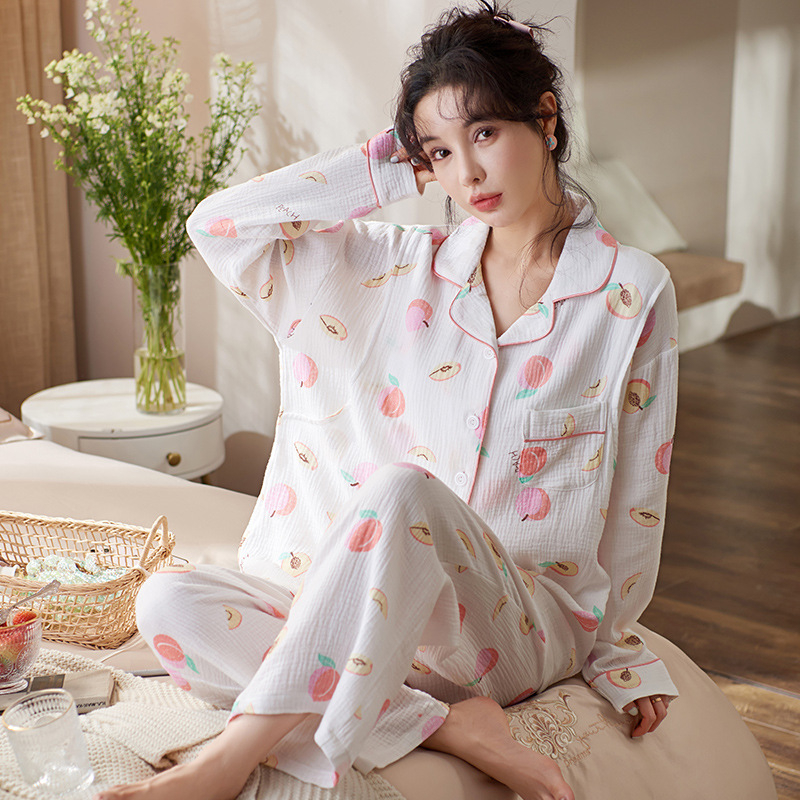 Set trudničkih pidžama od 100% pamuka, pamuk gazasto tkivo, upijanje znoja, pogodna za dojenje, dugi rukavi i hlače
