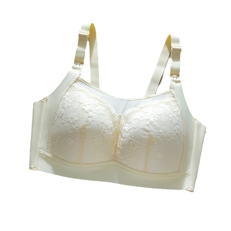Sutien de alăptare cu deschidere frontală, cupe subțiri turnate, bretele detașabile dublu, dantelă decorativă, închidere spate cu patru rânduri de cârlige