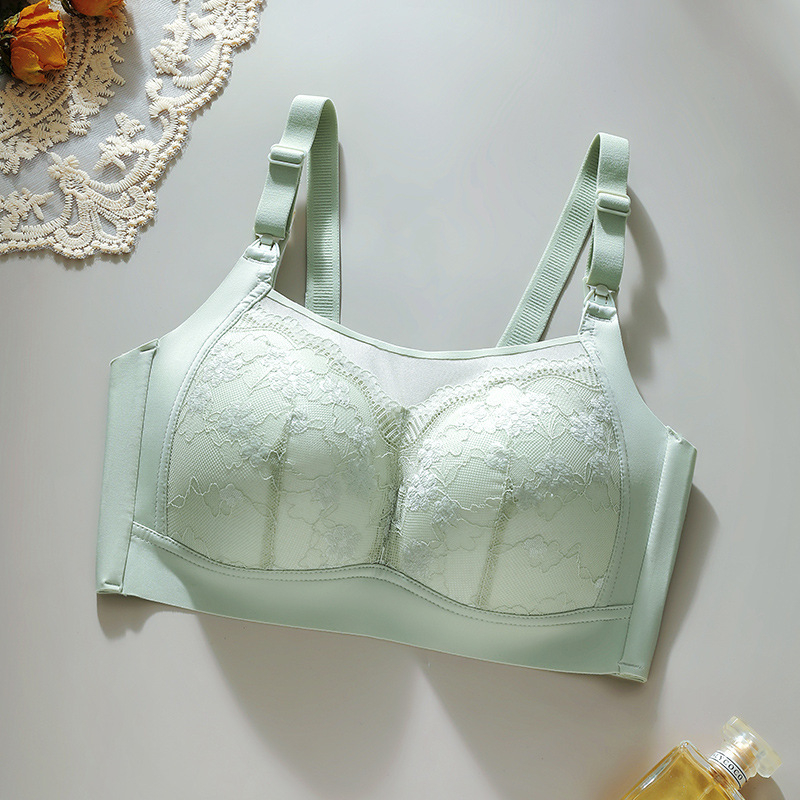 Sutien de alăptare cu deschidere frontală, cupe subțiri turnate, bretele detașabile dublu, dantelă decorativă, închidere spate cu patru rânduri de cârlige
