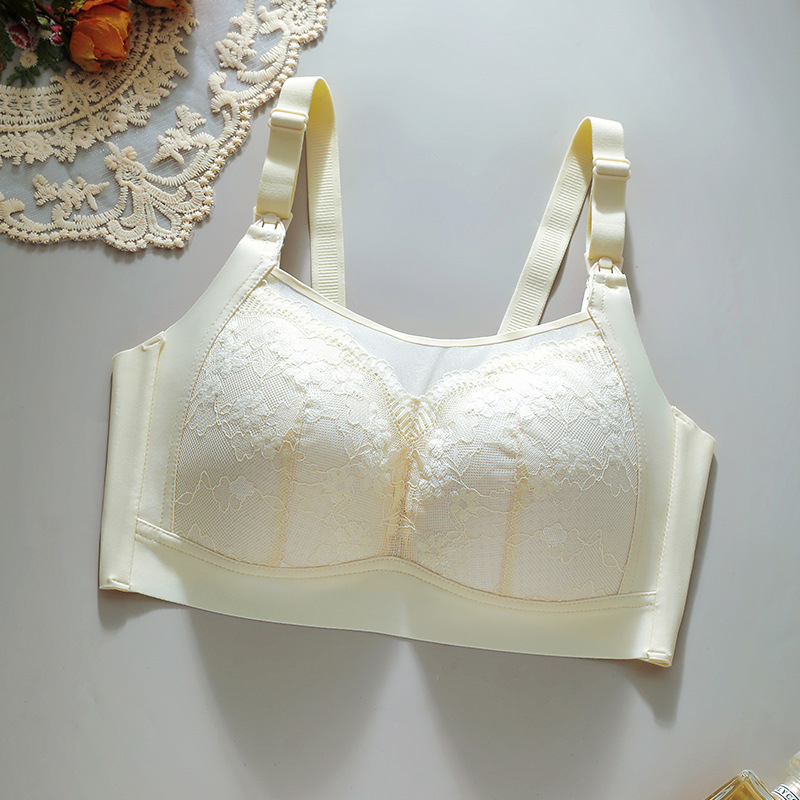 Sutien de alăptare cu deschidere frontală, cupe subțiri turnate, bretele detașabile dublu, dantelă decorativă, închidere spate cu patru rânduri de cârlige