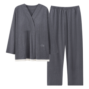 Dámske pyžamo na jeseň a zimu, 95% bavlna, 5% elastán, s vložkami do prs, V-krk výstrih, dlhé rukávy, pre tehotenstvo a dojčenie