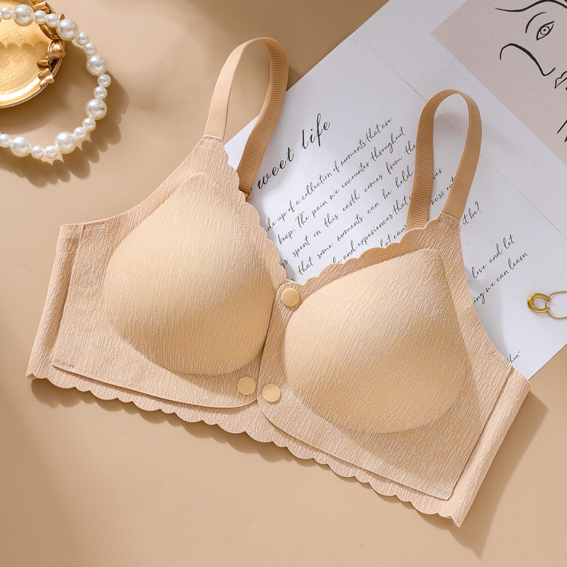 Sutien de alăptat cu deschidere frontală, cupe modelate, material nylon, bretele fixe, închidere cu trei rânduri la spate