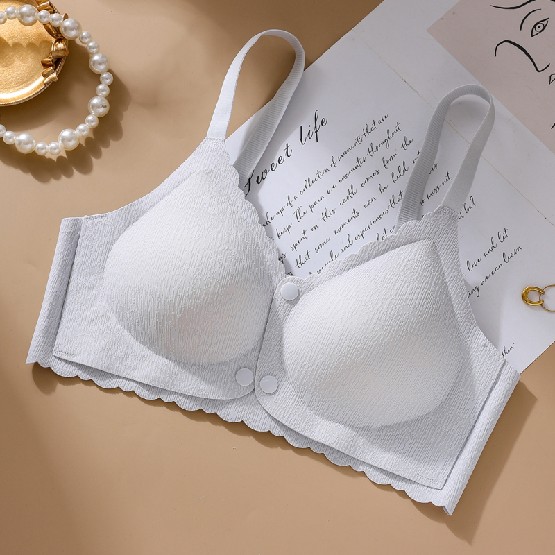 Sutien de alăptat cu deschidere frontală, cupe modelate, material nylon, bretele fixe, închidere cu trei rânduri la spate