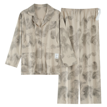 Set de pijamale pentru mame care alăptează după naștere, din bumbac cu Lycra, mâneci lungi, pantaloni lungi, pentru toate sezoanele, grosime medie 181–200 g/m², lansare toamnă 2025