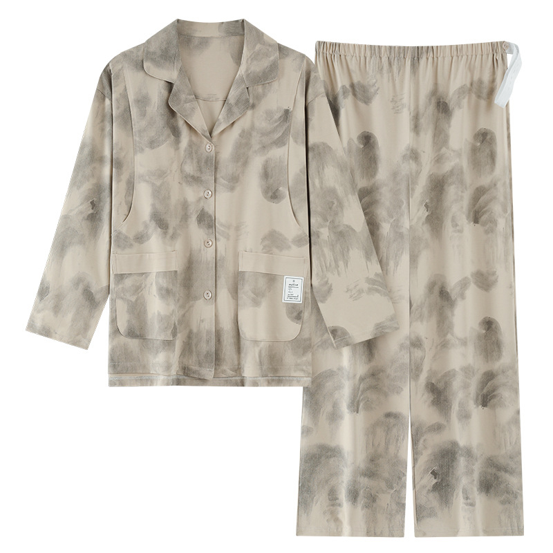 Set de pijamale pentru mame care alăptează după naștere, din bumbac cu Lycra, mâneci lungi, pantaloni lungi, pentru toate sezoanele, grosime medie 181–200 g/m², lansare toamnă 2025