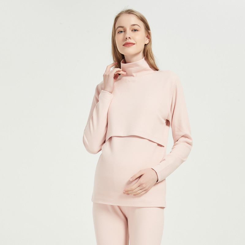 Kismama etetéses felső, magas galléros pulóver, 95–100% pamut, téli meleg