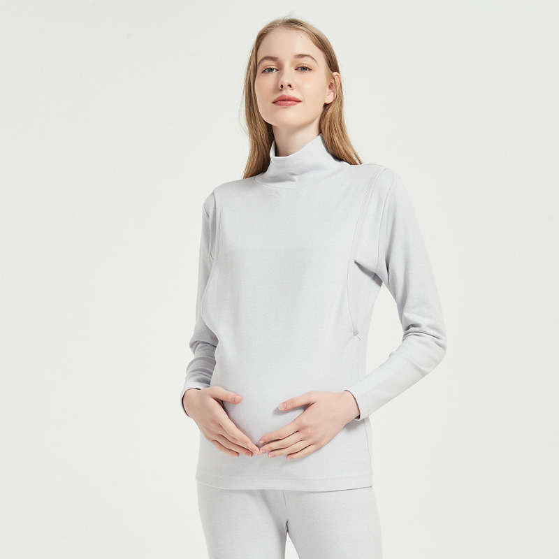 Kismama etetéses felső, magas galléros pulóver, 95–100% pamut, téli meleg