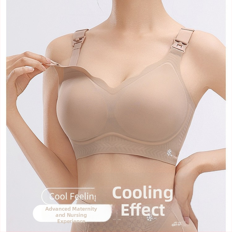Bezšvová dojčiaca podprsenka pre tehotenstvo a dojčenie, dizajn na kŕmenie jednou rukou, chladivý materiál, tenké tvarované košíčky, bez oceľových výstuží, antibakteriálna ochrana