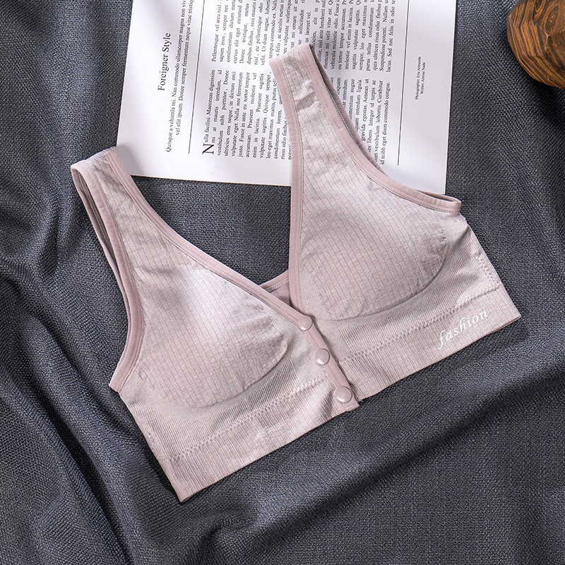 Sutien de alăptare pentru maternitate, cu nasturi în față, fără cusături, fără fir, cu pernuțe detașabile pentru sân și bretele duble fixe