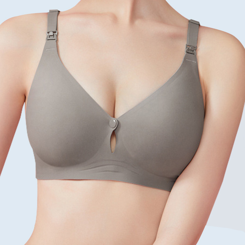 Sutien de alăptare pentru lactație și sarcină, cu bretele fixe duble, cupe modelate subțiri, închidere la spate cu patru rânduri de cârlige, material nylon