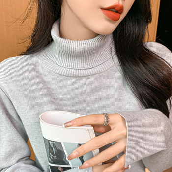 Бременна блуза за кърмене от плетиво за есен-зима 2023 – висока яка, дълги ръкави, средна дебелина, памук 50%, послеродова и приятелска към кожата