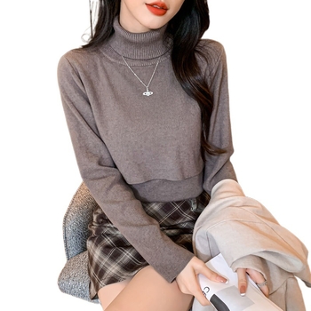 Бременна блуза за кърмене от плетиво за есен-зима 2023 – висока яка, дълги ръкави, средна дебелина, памук 50%, послеродова и приятелска към кожата