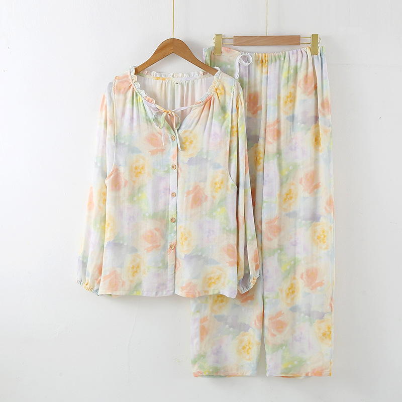 Postporođajna pidžama od bambusovih vlakana s umetkom za dojenje – dugi rukavi i hlače, lagano kućno odijevanje za proljeće/ljeto/jesen