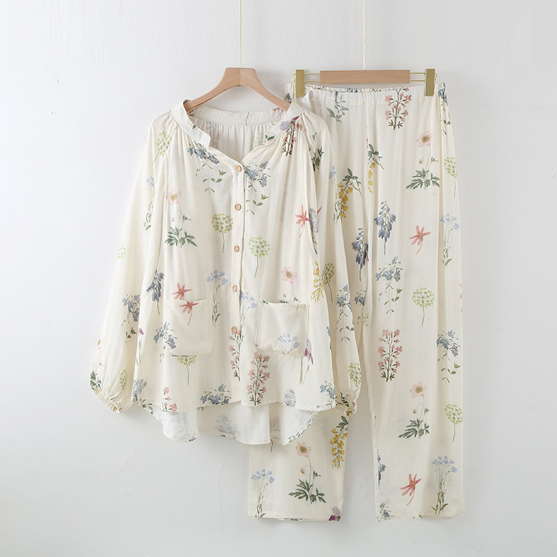 Postporođajna pidžama od bambusovih vlakana s umetkom za dojenje – dugi rukavi i hlače, lagano kućno odijevanje za proljeće/ljeto/jesen