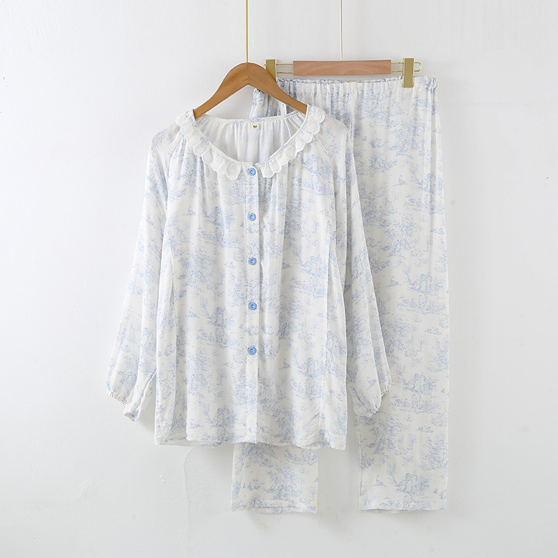 Postporođajna pidžama od bambusovih vlakana s umetkom za dojenje – dugi rukavi i hlače, lagano kućno odijevanje za proljeće/ljeto/jesen