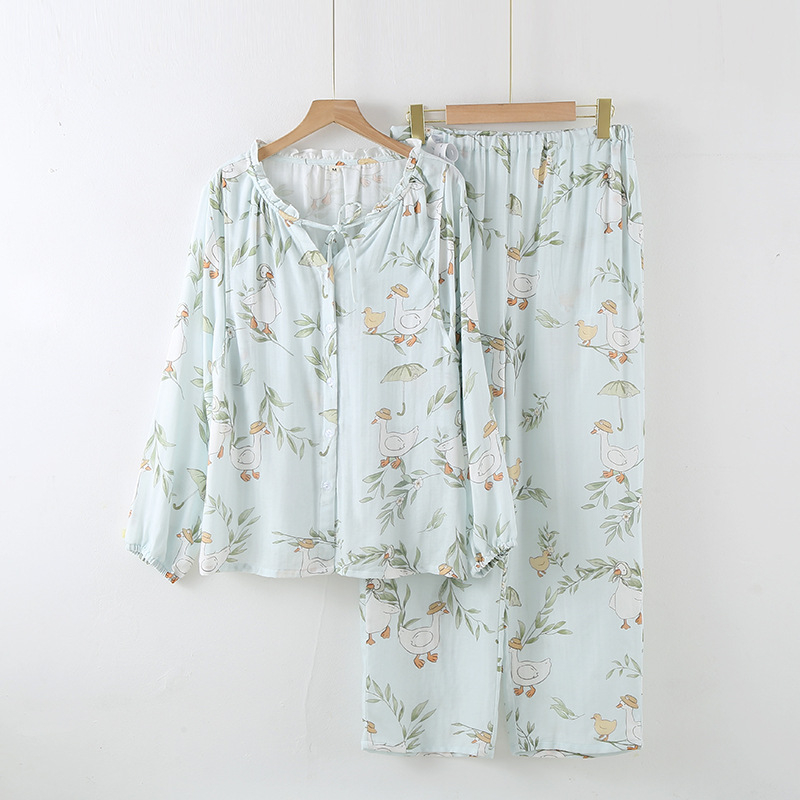 Postporođajna pidžama od bambusovih vlakana s umetkom za dojenje – dugi rukavi i hlače, lagano kućno odijevanje za proljeće/ljeto/jesen