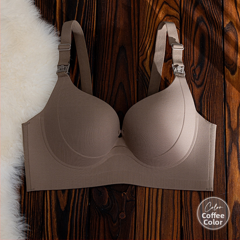 Dojčiaca podprsenka z jedného dielu, tenké tvarované košíky, pevné dvojité ramienka, zadná štyri rady háčikov, nylonová tkanina s hlavným obsahom bavlna 70-80% a podšívka bavlna 50-70%.