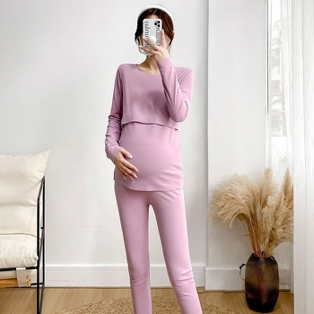 Várandós nők termikus alsó készlet – hosszú ujjú felső + cropped nadrág, 95% akril, téli