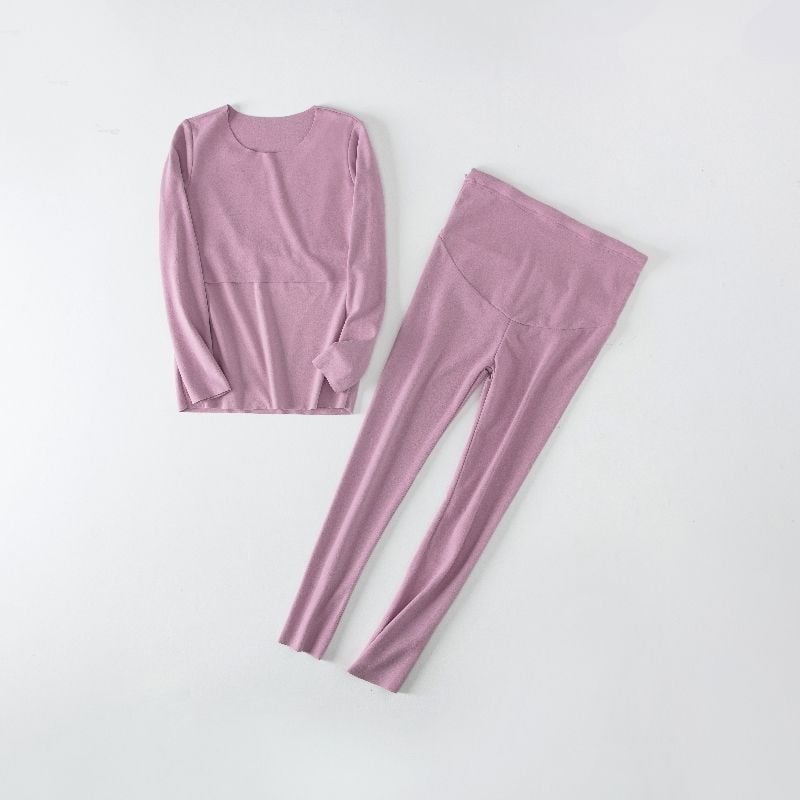 Várandós nők termikus alsó készlet – hosszú ujjú felső + cropped nadrág, 95% akril, téli