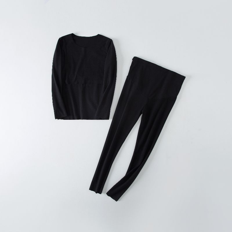 Várandós nők termikus alsó készlet – hosszú ujjú felső + cropped nadrág, 95% akril, téli