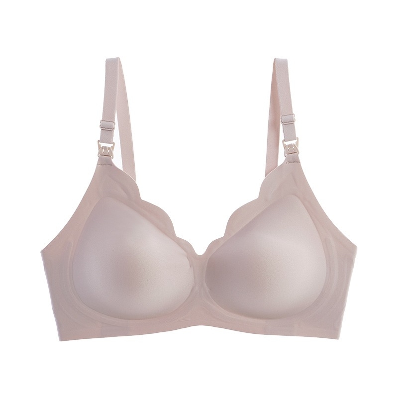 Trudnički grudnjak za dojenje s tankim oblikovanim košaricama, podstava od najlona 50–70%, fiksni dvostruki naramenici, bez žice, stražnje zatvaranje s tri reda kopči, pogodna za cijelu trudnoću i dojenje