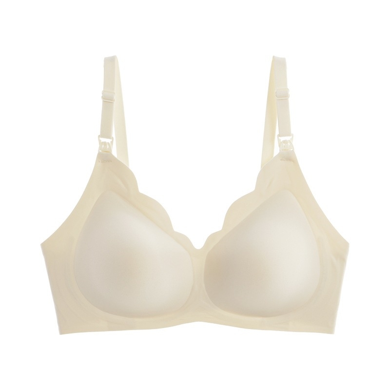 Trudnički grudnjak za dojenje s tankim oblikovanim košaricama, podstava od najlona 50–70%, fiksni dvostruki naramenici, bez žice, stražnje zatvaranje s tri reda kopči, pogodna za cijelu trudnoću i dojenje