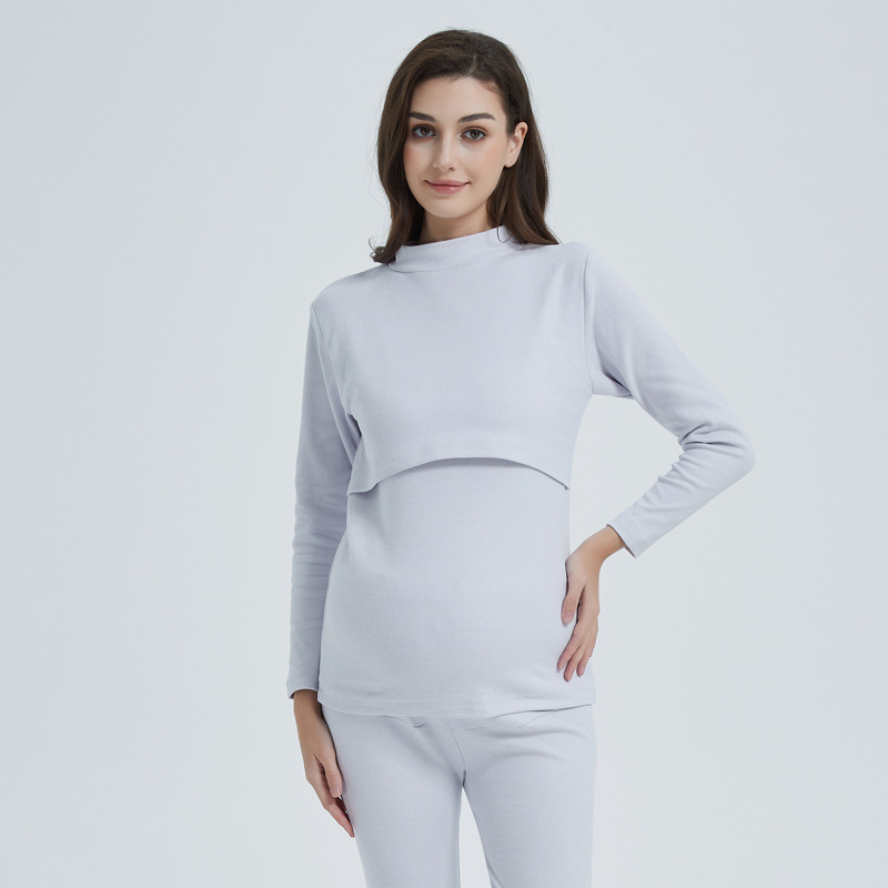 Trudnički top s dojenjem, 90–95% pamuka, polu-visoka ovratnica, horizontalni otvor za dojenje, gustoća tkanine 201–250 g/m2