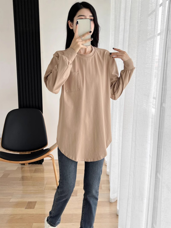 Trudnička majica za dojenje, srednje duljine, 90-95% pamuka, okrugli ovratnik, dugi rukavi