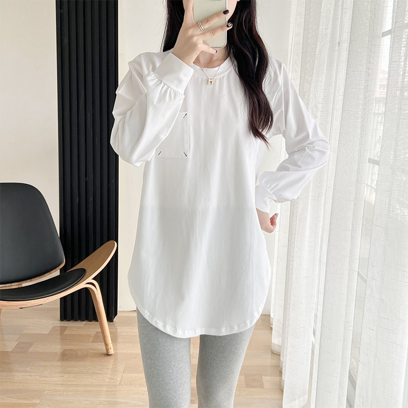 Trudnička majica za dojenje, srednje duljine, 90-95% pamuka, okrugli ovratnik, dugi rukavi