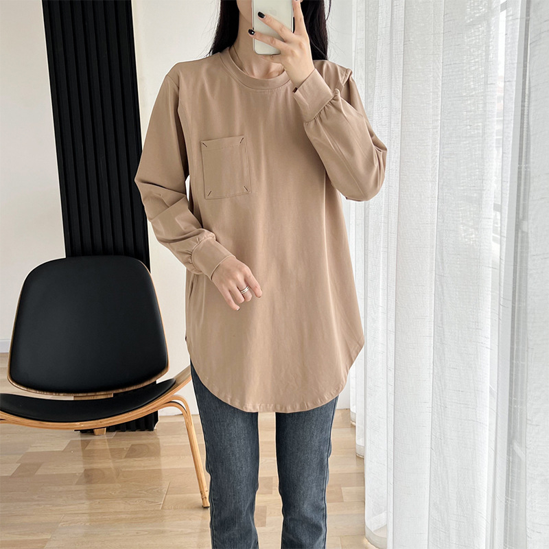 Trudnička majica za dojenje, srednje duljine, 90-95% pamuka, okrugli ovratnik, dugi rukavi