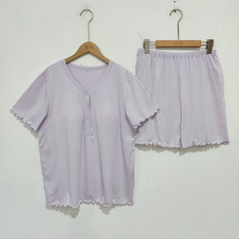 Majčinski set pidžame: modalno tkanina, gornji dio s kratkim rukavima i kratke hlače, dojenje otvoreno s umetkom za grudi (Modal 90-95%, Spandex <30%)