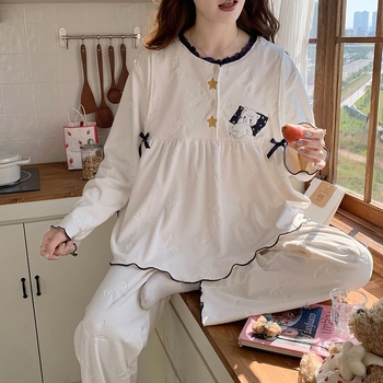 Tehotenské a dojčiace pyžamo set Island Velvet, 100% polyester, okrúhly výstrih, dlhé rukávy, nohavice, hrúbka 201–250 g/m²