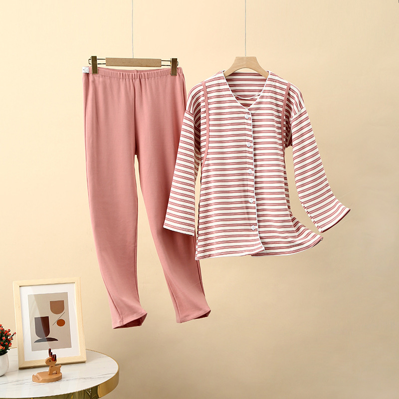 Postporođajni pamukani set za dojenje, japanskog stila; 90–95% pamuka; dugi rukavi; hlače; debljina 251–300 g/m²