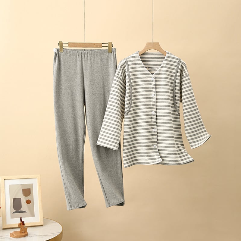 Postporođajni pamukani set za dojenje, japanskog stila; 90–95% pamuka; dugi rukavi; hlače; debljina 251–300 g/m²