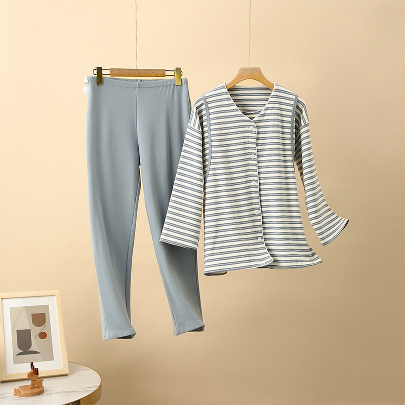 Postporođajni pamukani set za dojenje, japanskog stila; 90–95% pamuka; dugi rukavi; hlače; debljina 251–300 g/m²