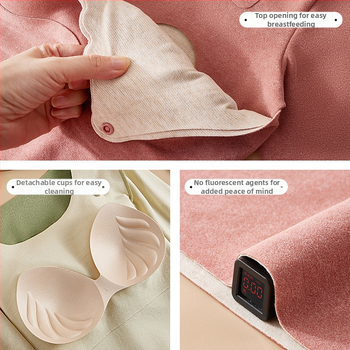 Szülés utáni ruházati készlet: hosszú ujjú felső és nadrág, egyszínű mintázat, poliészter anyag 90–95%, szoptatási nyílás, őszi-téli pizsama, 2024 tavaszi kiadás.