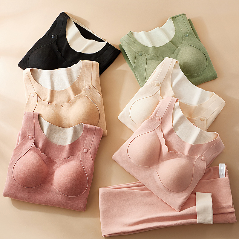 Szülés utáni ruházati készlet: hosszú ujjú felső és nadrág, egyszínű mintázat, poliészter anyag 90–95%, szoptatási nyílás, őszi-téli pizsama, 2024 tavaszi kiadás.