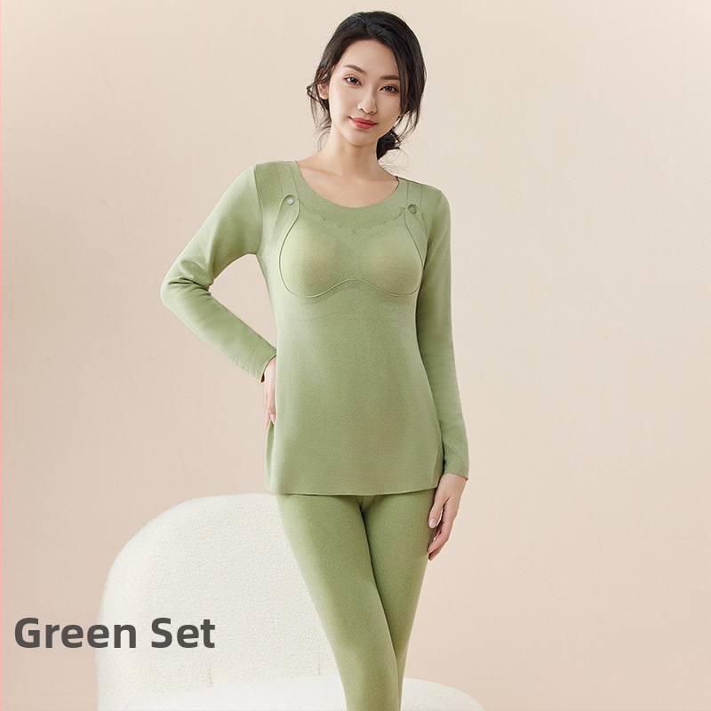 Szülés utáni ruházati készlet: hosszú ujjú felső és nadrág, egyszínű mintázat, poliészter anyag 90–95%, szoptatási nyílás, őszi-téli pizsama, 2024 tavaszi kiadás.