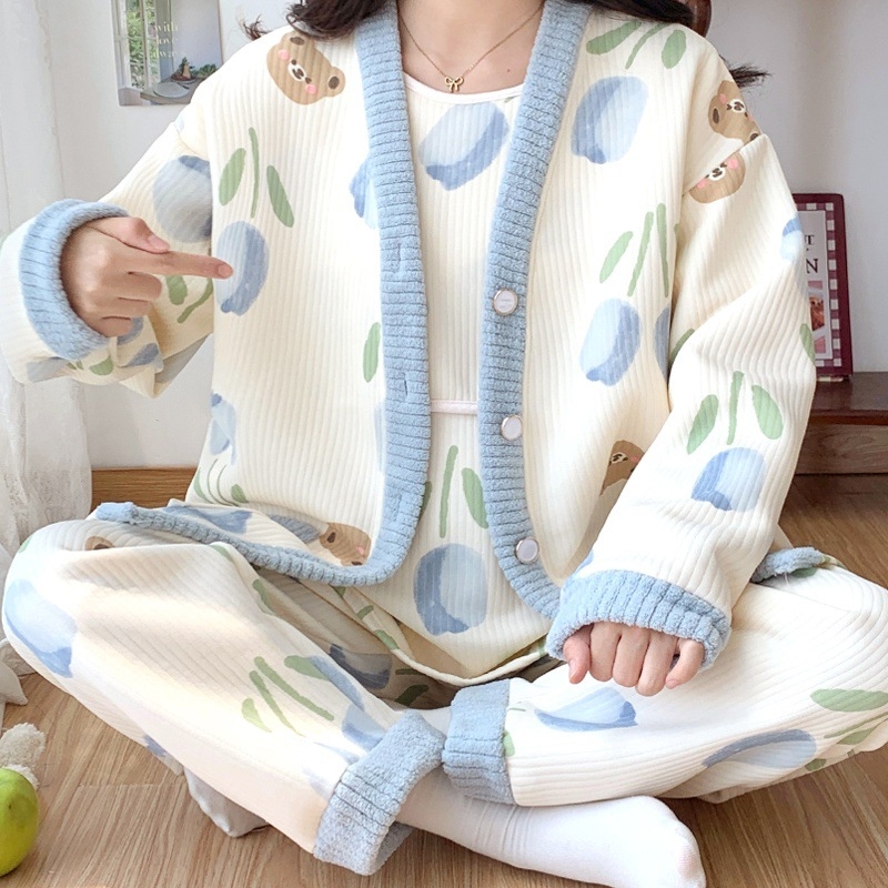 Vicadan Szoptatós pizsama, 3 részes szett, kismamáknak, tavasz–ősz, légáteresztő pamut quiltelt anyag, hosszú ujjú