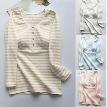Top za dojenje s prugastim pamukom (95%), okrugli izrez, dugi rukavi