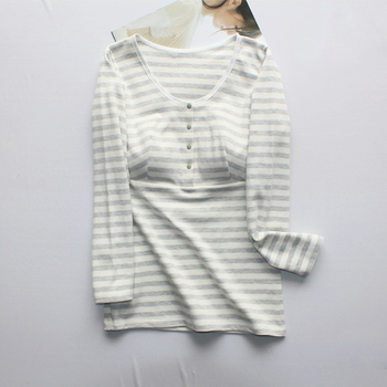 Top za dojenje s prugastim pamukom (95%), okrugli izrez, dugi rukavi