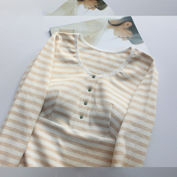 Top za dojenje s prugastim pamukom (95%), okrugli izrez, dugi rukavi
