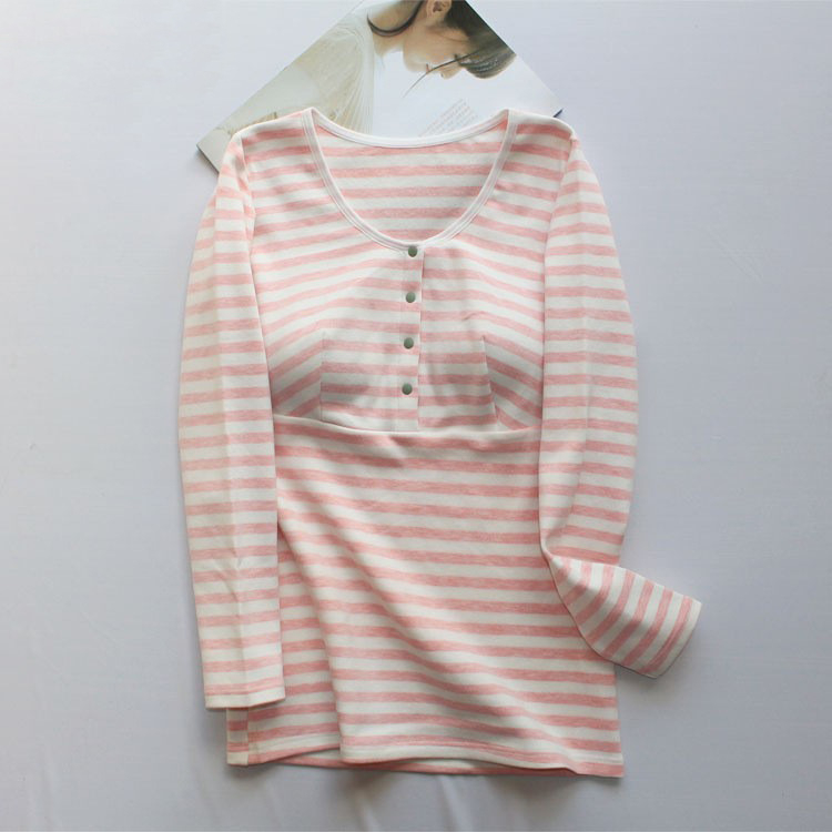 Top za dojenje s prugastim pamukom (95%), okrugli izrez, dugi rukavi