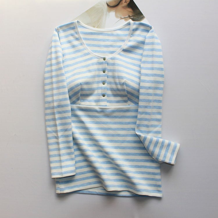 Top za dojenje s prugastim pamukom (95%), okrugli izrez, dugi rukavi