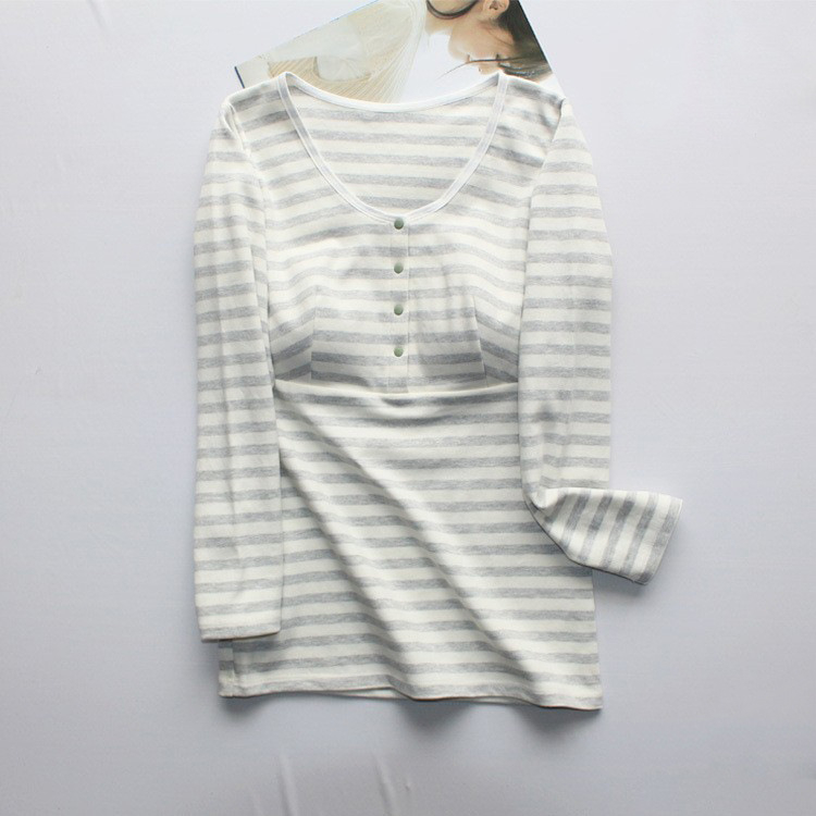 Top za dojenje s prugastim pamukom (95%), okrugli izrez, dugi rukavi