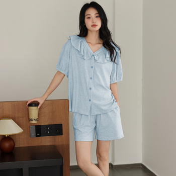 Trudnički ljetni pidžama set: cardigan od modala, viskozna 30–50%, 3/4 rukavi, kratke hlače