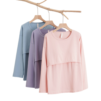 Pidžama top za dojenje za majke nakon poroda, 95-100% pamuka, s umetcima za dojke, elastičan materijal, dugi rukavi, preko glave, pogodan za sve sezone