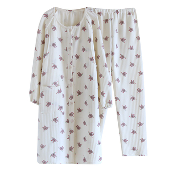 Trudnički dvodijelni pamukasti set pidžama s gornjim dijelom u stilu kardigana i hlačama, dugi rukavi, debeli materijal, 95–100% pamuk