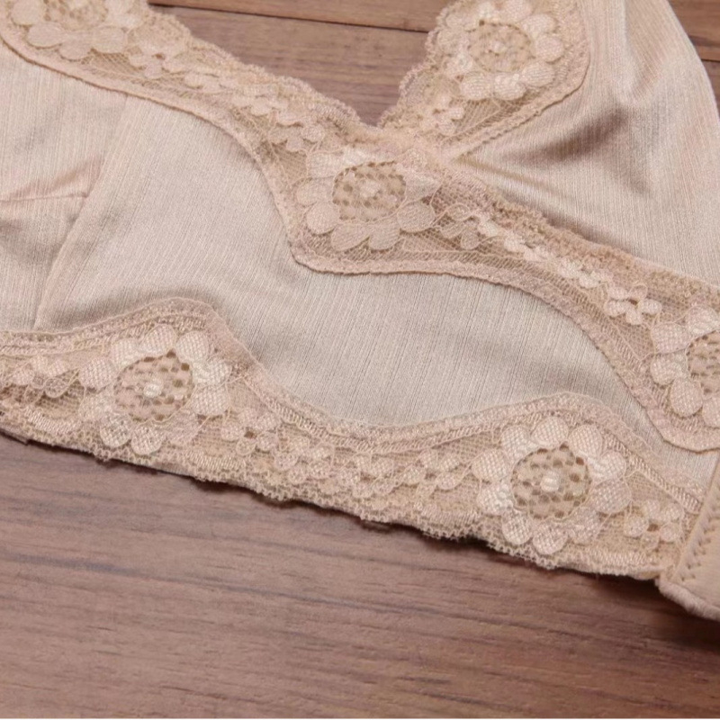Sutien de somn în stil vestă, dantelat, respirabil și confortabil, material nylon, cupe modelate subțiri, bretele fixe dublu, închidere la spate cu patru rânduri de cârlige