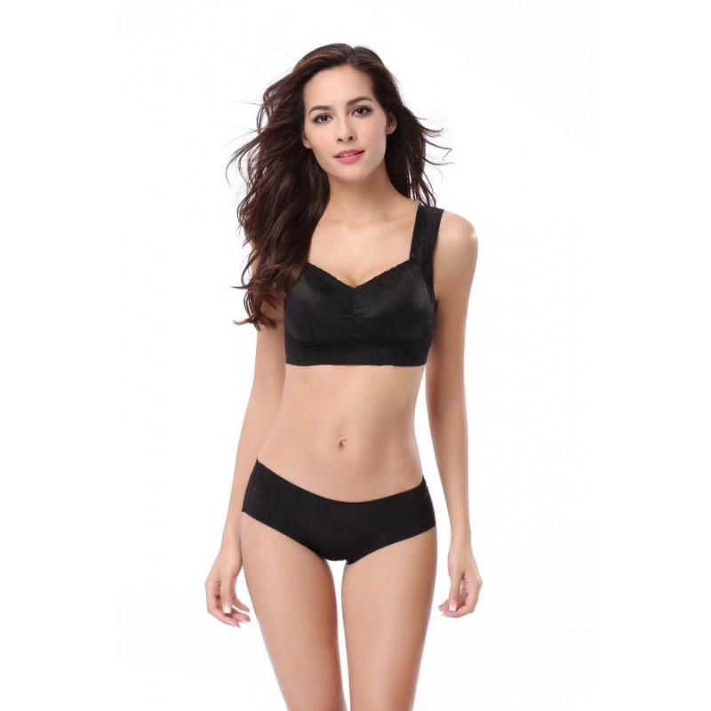 Sutien de somn în stil vestă, dantelat, respirabil și confortabil, material nylon, cupe modelate subțiri, bretele fixe dublu, închidere la spate cu patru rânduri de cârlige